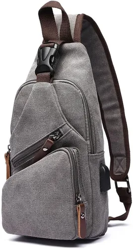 Vista 7 de Bolsa bandolera de lona, mochila cruzada, mochila de hombro casual para hombres y mujeres, actividades al aire libre, ciclismo, senderismo, viajes