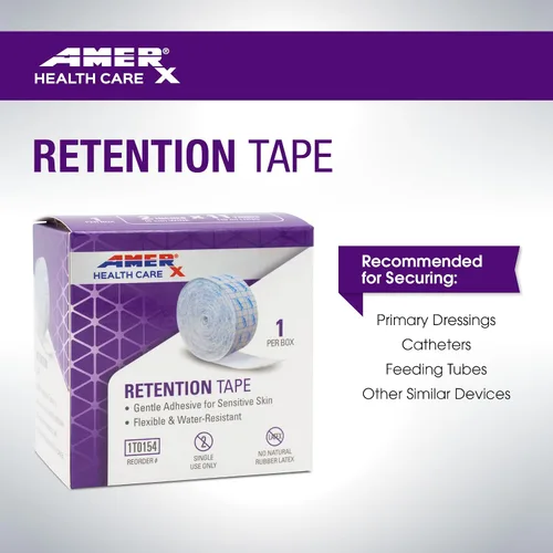 Vista 4 de Cinta de retención AMERX, apósito adhesivo suave para asegurar apósitos primarios para heridas, catéteres, tubos de alimentación