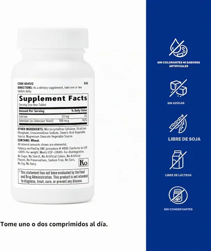 Vista 5 de GNC Suplemento de selenio 100mcg, 100 tabletas vegetarianas