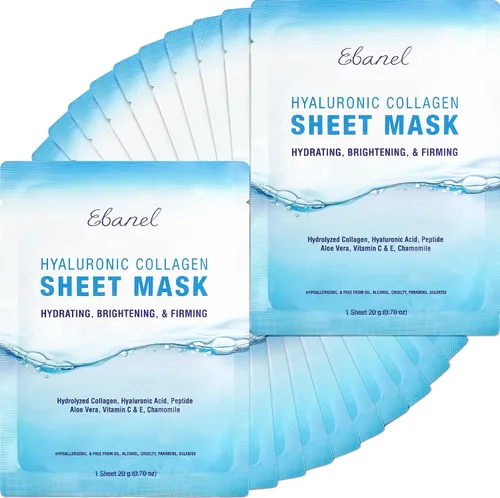 Vista 13 de Ebanel Mascarilla Facial de Bio Colágeno, Paquete de 4 Mascarillas Faciales Hidratantes con 7 Péptidos, Ácido Hialurónico, Niacinamida, Centella