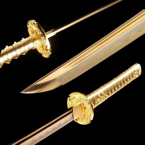 Vista 8 de 40.6 pulgadas de acero de alto carbono al horno dragón de oro japonés Katana Samurai Espada Full Tang jian