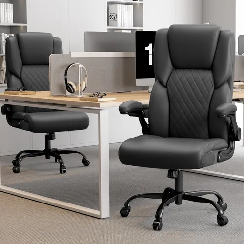 Vista 8 de Silla de oficina,Silla de oficina grande y alta de cuero con Negro
