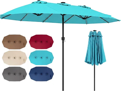 Vista 32 de Tangkula Sombrilla solar de patio de 13 pies, sombrilla de doble cara extra grande para mesa de mercado al aire libre con 36 luces LED, mango