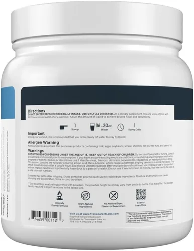 Vista 7 de Transparent Labs Post - Constructor Muscular de Recuperación Post-Entrenamiento con L-Glutamina, Beta-Alanina y BetaPure Betaína Anhidra