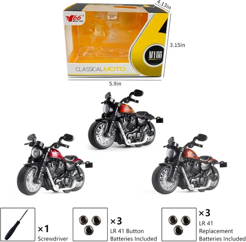 Vista 6 de Mini Motocicleta de Juguete - Autos de Juguete de Retroceso con Sonido y Luz, Motocicletas de Juguete para Niños Pequeños, Juguetes de Motocicleta
