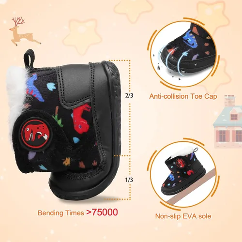 Vista 5 de L-RUN Botas de bebé para bebés, niños y niñas, tobillo cálido de gamuza con forro de felpa, pantuflas de casa para niños pequeños, zapatos