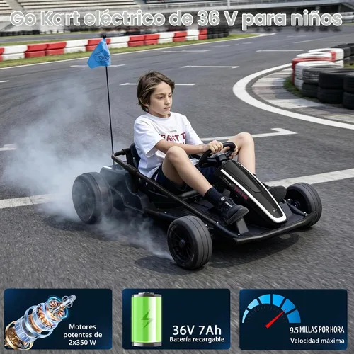 Vista 5 de sopbost Kart eléctrico de deriva de 36V Go Kart, 2WD Kids Ride On Car Negro