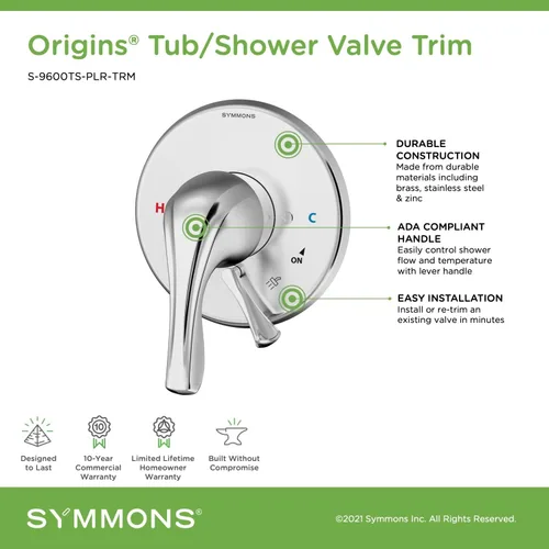 Vista 4 de Symmons S-9600TS-PLR-TRM Origins - Moldura de válvula de bañera/ducha (válvula no incluida)