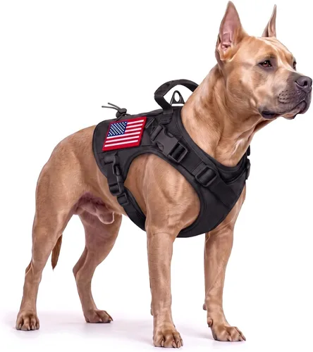 Vista 12 de Arnés táctico para perros pequeños, chaleco para perros de servicio militar con mango de goma, arnés de entrenamiento ajustable K9 con paneles MOLLE