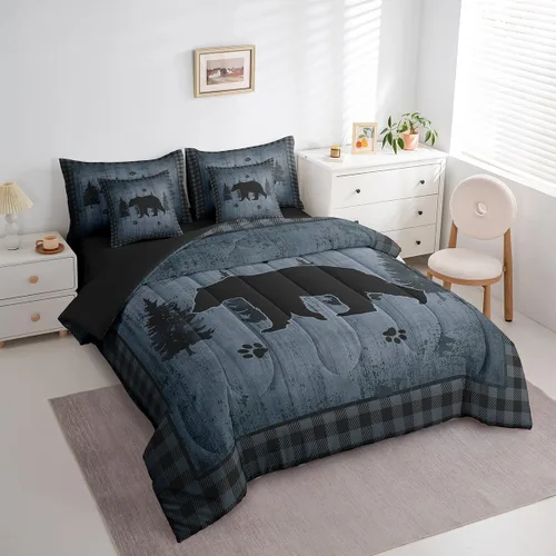Vista 16 de Feelyou Juego de edredón de ciervo con sábanas – Tamaño Queen 7 piezas Juego de ropa de cama infantil de caza rústica – Cama de ciervo de cabaña