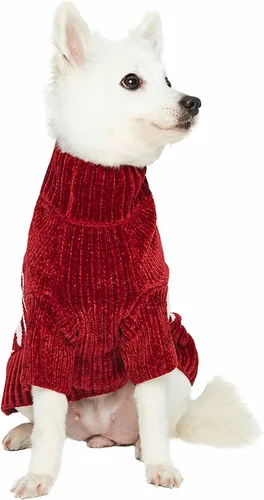 Vista 6 de Blueberry Pet Suéter de Chenilla Suave y Acogedor Elegante a Rayas para Perro en Rojo Borgoña, Longitud de Espalda 10", Paquete de 1 Prenda