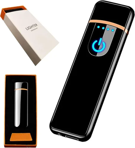 Vista 14 de Encendedor electrónico recargable por USB, mini pantalla táctil creativa, pantalla LED, resistente al viento, sin llama con cable de carga, silencio