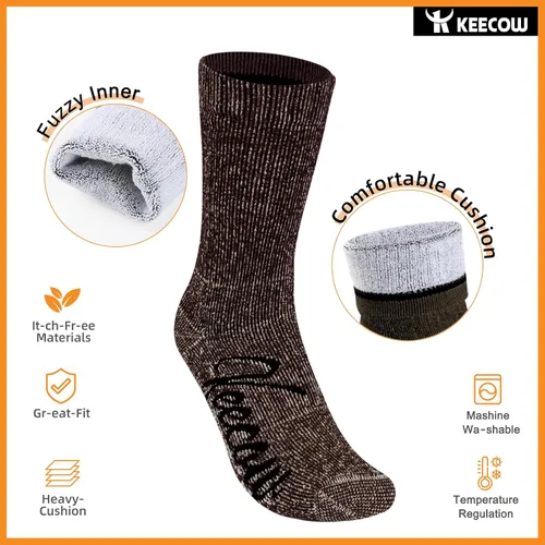 Vista 3 de KEECOW Calcetines de lana merina para hombre y mujer, térmicos, cálidos, de invierno, acolchados, para senderismo, de trabajo, para correr, 3 pares