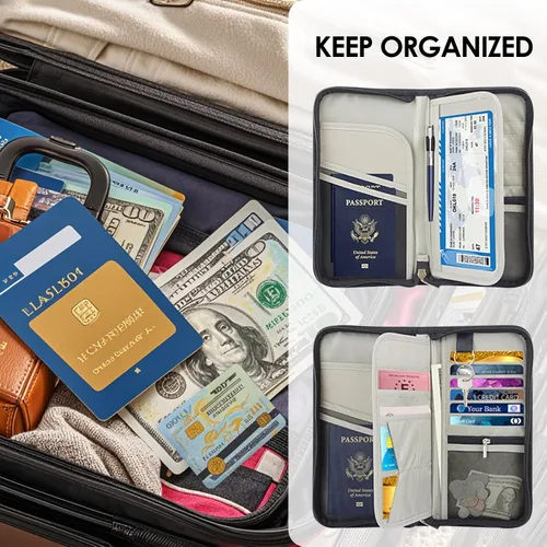 Vista 5 de Boonbery Cartera de pasaporte familiar con bloqueo RFID para 4-6 mujeres y hombres, organizador de documentos de viaje impermeable, funda