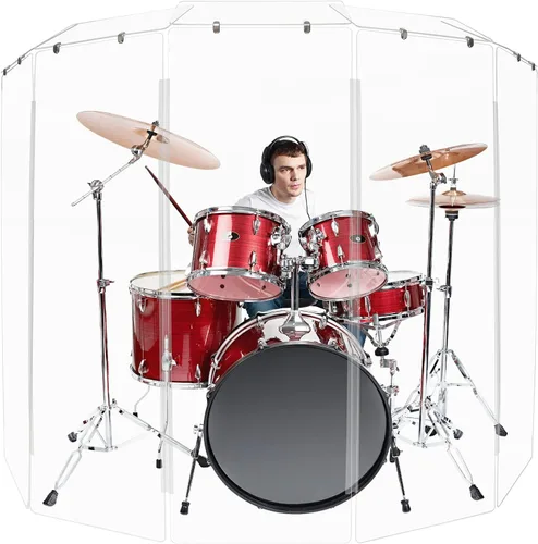 Vista 10 de PENNZONI Drum Shield de 4 pies con bisagras de plástico, viene con 3 paneles de batería y bisagras de plástico, paneles de acrílico transparente