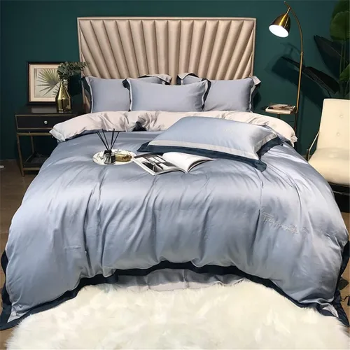 Vista 2 de Home Textile Spring and Summer Style Lenzing Tencel Embroidery Four-Piece Solid Color Quilt Cover Silky Cool Bedding
