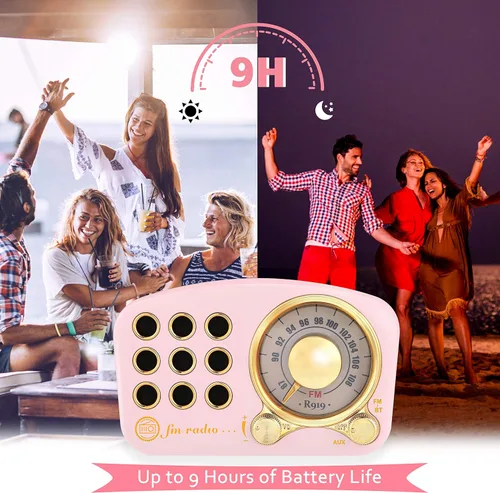 Vista 8 de Altavoz Bluetooth retro FM Radio vintage con volumen fuerte, fuerte mejora de graves, conexión inalámbrica Bluetooth 5.0, volumen fuerte, tarjeta TF