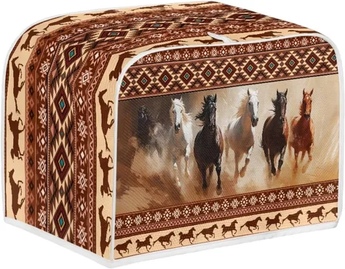 Vista 2 de Aztec Southwest Horse - Cubierta antipolvo para tostadora, marrón, negro; cubierta para electrodomésticos pequeños; protección de huellas dactilares