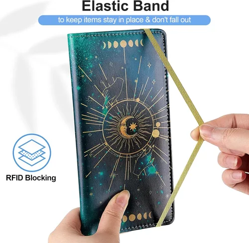 Vista 5 de Funda para chequera personal, cartera RFID con soporte para bolígrafo y divisor de plástico transparente integrado para cheques duplicados, Cielo