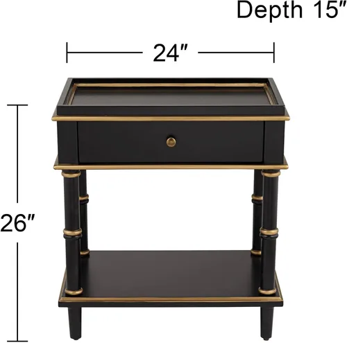 Vista 2 de 55 Downing Street Cason Modern Glam Luxe - Mesa auxiliar rectangular de madera de 15 x 24 pulgadas con cajón y estante, mango de borde dorado negro