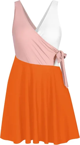 Vista 7 de ZAFUL Traje de baño de una pieza para mujer con cuello en V cruzado y falda lateral