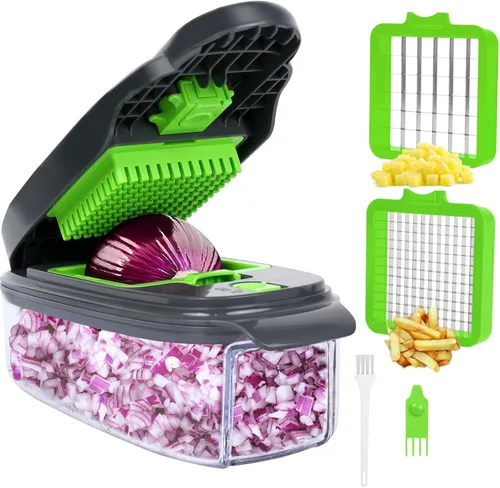 Vista 10 de Picador de verduras 13 en 1 Picador de cebolla · Picador de verduras con recipiente · Picador de ensalada · Cortador de patatas – Regalo