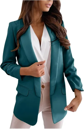 Vista 32 de Chaquetas tipo blazer para mujer, chaqueta de cárdigan de moda con frente abierto, chaqueta casual de manga larga para el trabajo y la oficina