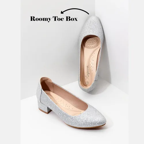 Vista 5 de hingswink Womens Black Silver White Pumps for Women 1.4 Inch Shoes for Women Low Heel Closed Toe Dress Shoes for Women Comfortable Dressy Low Heel