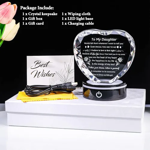 Vista 6 de YWHL Regalos para Hija de Mamá Papá Mejores Ideas de Regalos de Cumpleaños y Graduación para Hija Adulta Recuerdo de Cristal con Base de Luz Regalo