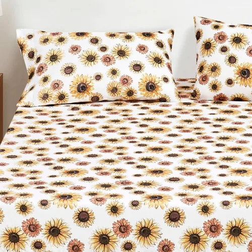 Vista 7 de Virah Bella Juego de sábanas de microfibra con estampado de 4 piezas tamaño queen - Otoño dorado - Blanco