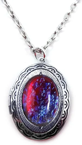 Vista 5 de Collar con medallón de ópalo mexicano que brilla en la oscuridad, diseño victoriano vintage de ópalo de fuego en plata, bronce o cobre, regalo