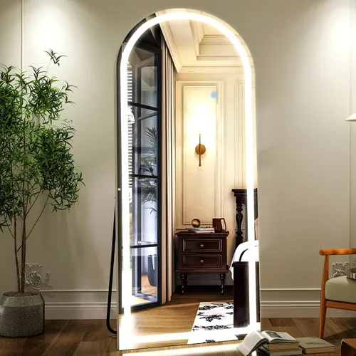 Vista 2 de GLSLAND Espejo LED Arqueado de Cuerpo Entero de 26"x68" con Luces para Montar en Pared/de Pie, Espejos de Piso Iluminados Regulables