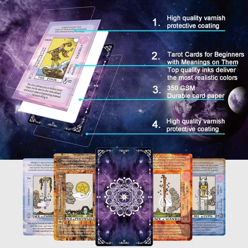 Vista 3 de IXIGER - Juego de cartas de tarot con libro guía, cartas de tarot para principiantes con significados en ellas.