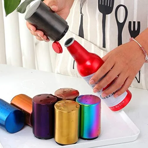 Vista 3 de Abrebotellas, abridor de botellas magnético con captador de tapa, picnic, camping, barbacoa, viaje (negro)