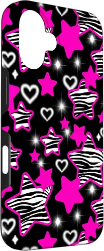Vista 3 de Carcasa para iPhone 16 McBling Estética Zebra Print Stars Hearts Rosa Negro Y2K