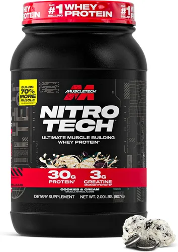Vista 9 de Muscletech Proteína de suero en polvo (Galletas y Crema, 4 libras) - Fórmula Nitro-Tech Ultimate para construcción muscular con aislado de proteína
