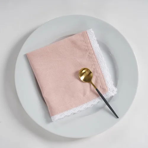 Vista 48 de FINGERCRAFT Servilletas de tela de lino y algodón de 12 unidades con esquinas ingletadas y elegante encaje para uso diario; las servilletas están