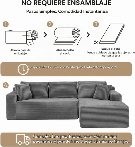 Vista 9 de Sofá sin hueso, sofás seccionales de 102.4 pulgadas para sala de estar con sofá en forma de L Sofá Cloud seccional con diván, sofá modular de nube