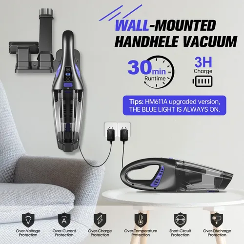 Vista 5 de IMINSO Aspiradora de mano inalámbrica para automóvil, 9000 PA, aspiradora de mano recargable inalámbrica con LED, ligera, aspiradora de mano