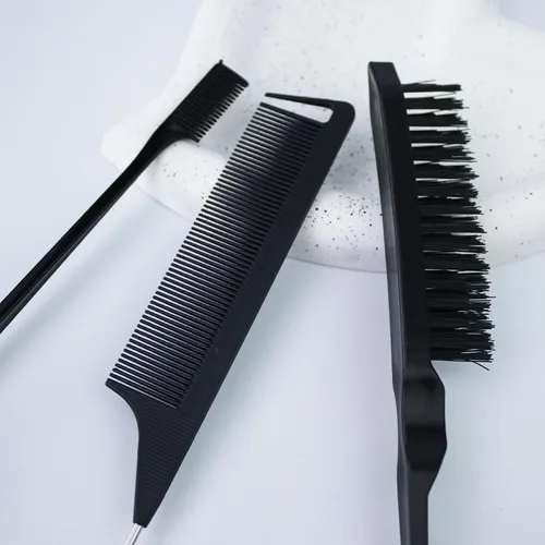 Vista 3 de Juego de 3 piezas de peine para peinar el cabello, cepillo de pelo de cola de rata, cepillo de borde para cepillar, peinar, cortar el cabello