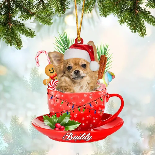 Vista 75 de Alaskan Malamute - Adorno de tetera de perro sentado en una tetera de Navidad, adorno de Navidad con nombre personalizado, adorno de automóvil