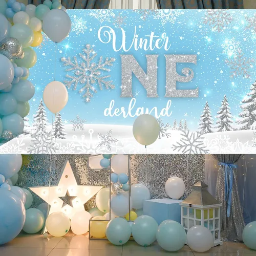 Vista 4 de Fondo de invierno Onederland para fiesta de primer cumpleaños, cartel de invierno para primer cumpleaños, fotografía de primer cumpleaños para bebé