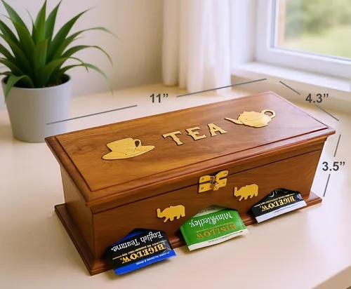 Vista 3 de Organizador de caja de té de palisandro hecho a mano con incrustaciones de latón, baúl de almacenamiento de 3 compartimentos para bolsas de té
