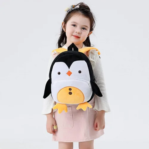 Vista 6 de Mochila pequeña para niños y niñas, linda mochila pequeña de dibujos animados de animales de felpa suave para niños de 2 a 6 años, negro