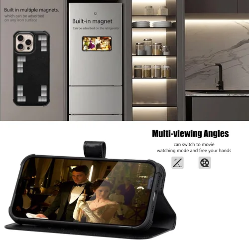 Vista 3 de Funda de cuero compatible con iPhone 16 Pro Max Cartera 6.9", cuero genuino 2 en 1, magnética, desmontable, a prueba de golpes, funda tipo folio