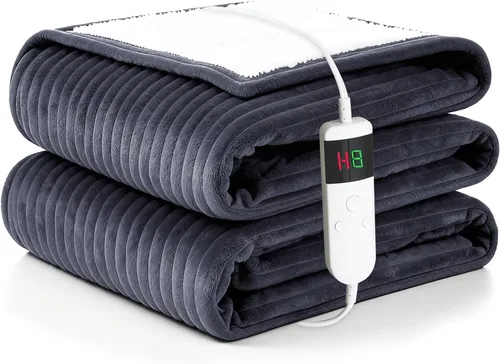 Vista 28 de Manta térmica portátil con mangas y bolsillo para el pie, manta térmica de calentamiento rápido con 10 ajustes de calor apagado automático