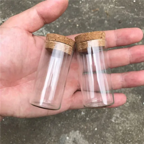 Vista 2 de Tubo de vidrio de 0.7 fl oz con corcho de madera, vial de vidrio transparente de 20 cc, frasco, botellas de tubo de corcho, 12