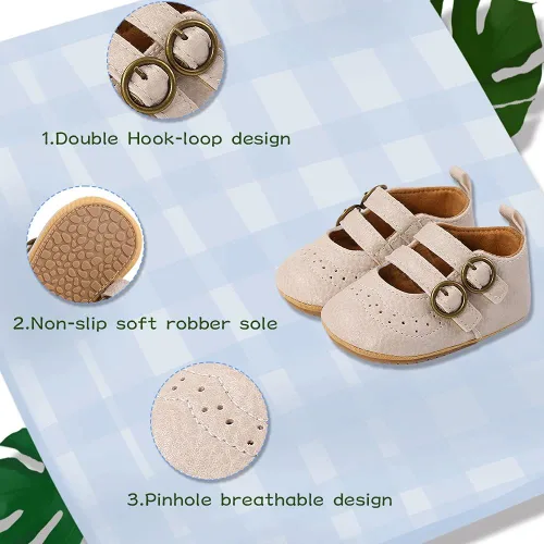 Vista 5 de Meckior - Zapatos bajos y livianos para bebés estilo Mary Jane con suela suave y lazo decorativo para vestidos de princesa o bodas para niñas que