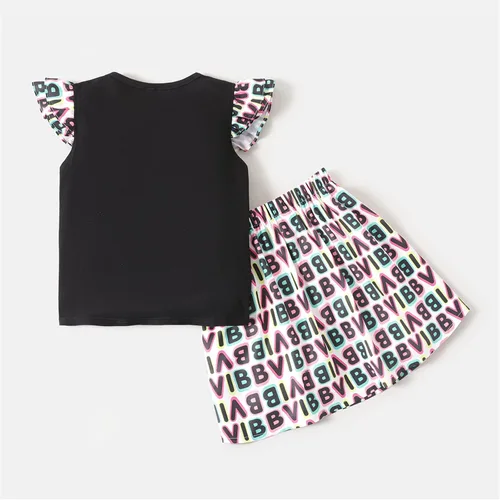 Vista 5 de L.O.L. Surprise! Girls Skirt Set 2Pcs Kid Girl Graphic Print Tie Knot Ruffle Sleeve Cotton Tee and Allover Print Skirt Set