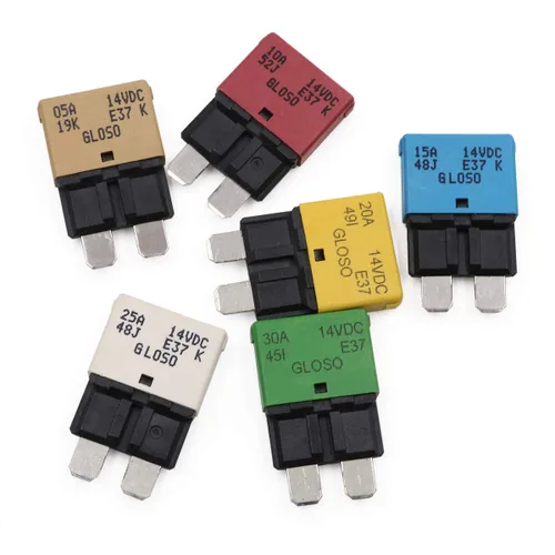 Vista 6 de E37 Auto (T1) Fusibles de disyuntor de reinicio automático de perfil bajo ATC/ATO - 12V DC 5A 10A 15A 20A 25A 30A (Paquete de 6 piezas mixtas) T1